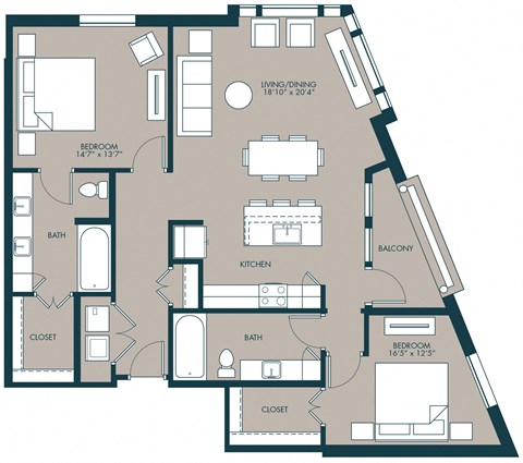 2 bedroom floorplan with 1272 square feet at McKinney Village, McKinney, 75069